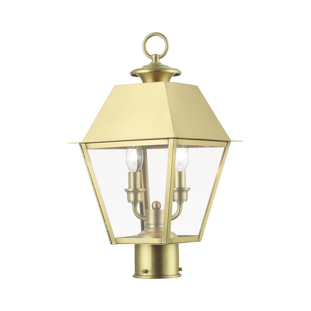 2 Light Natural Brass Outdoor Medium Post Top Lantern