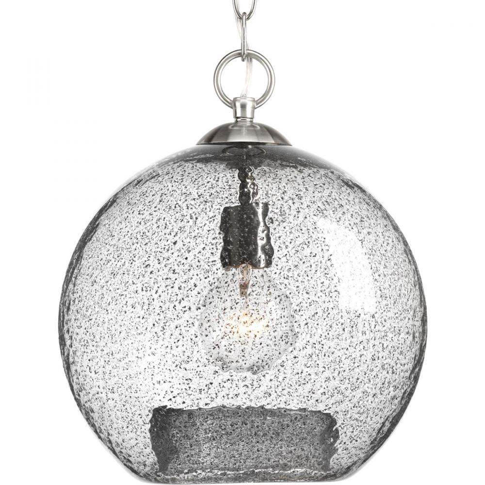 Malbec Collection One-Light Brushed Nickel Clear Textured Glass Global Pendant Light