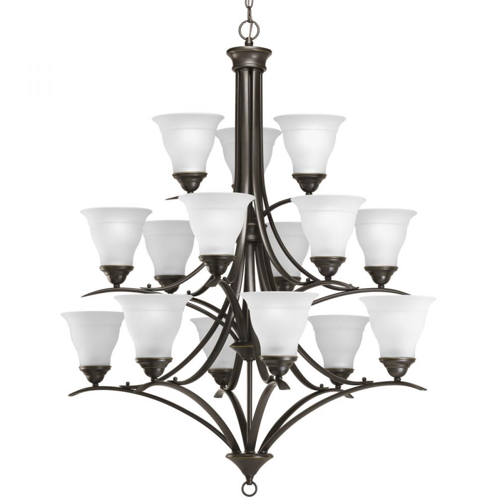 Trinity Collection Fifteen-Light Antique Bronze Etched Glass Traditional Chandelier Light