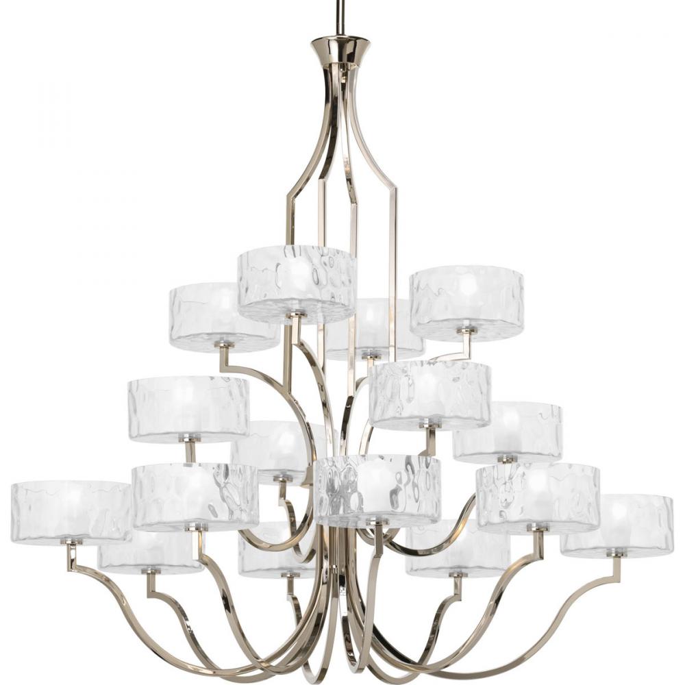 Caress Collection Sixteen-Light Polished Nickel Clear Water Glass Luxe Chandelier Light