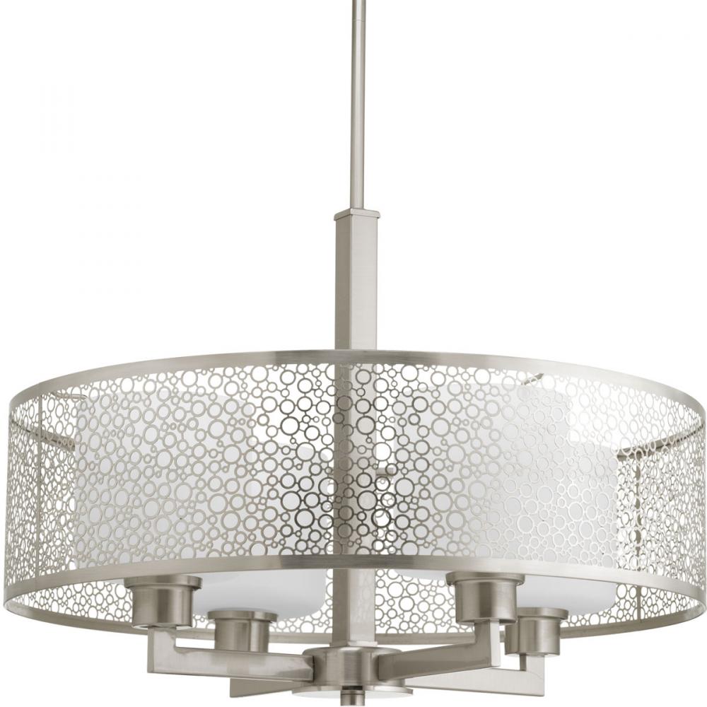 Mingle Collection Four-Light Brushed Nickel Etched Parchment Glass Global Pendant Light