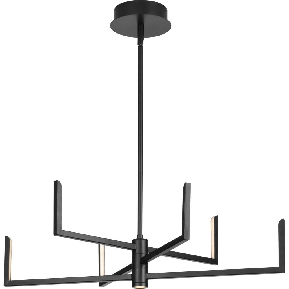 Pivot LED Collection Six-Light Matte Black Modern Style Chandelier with Downlight