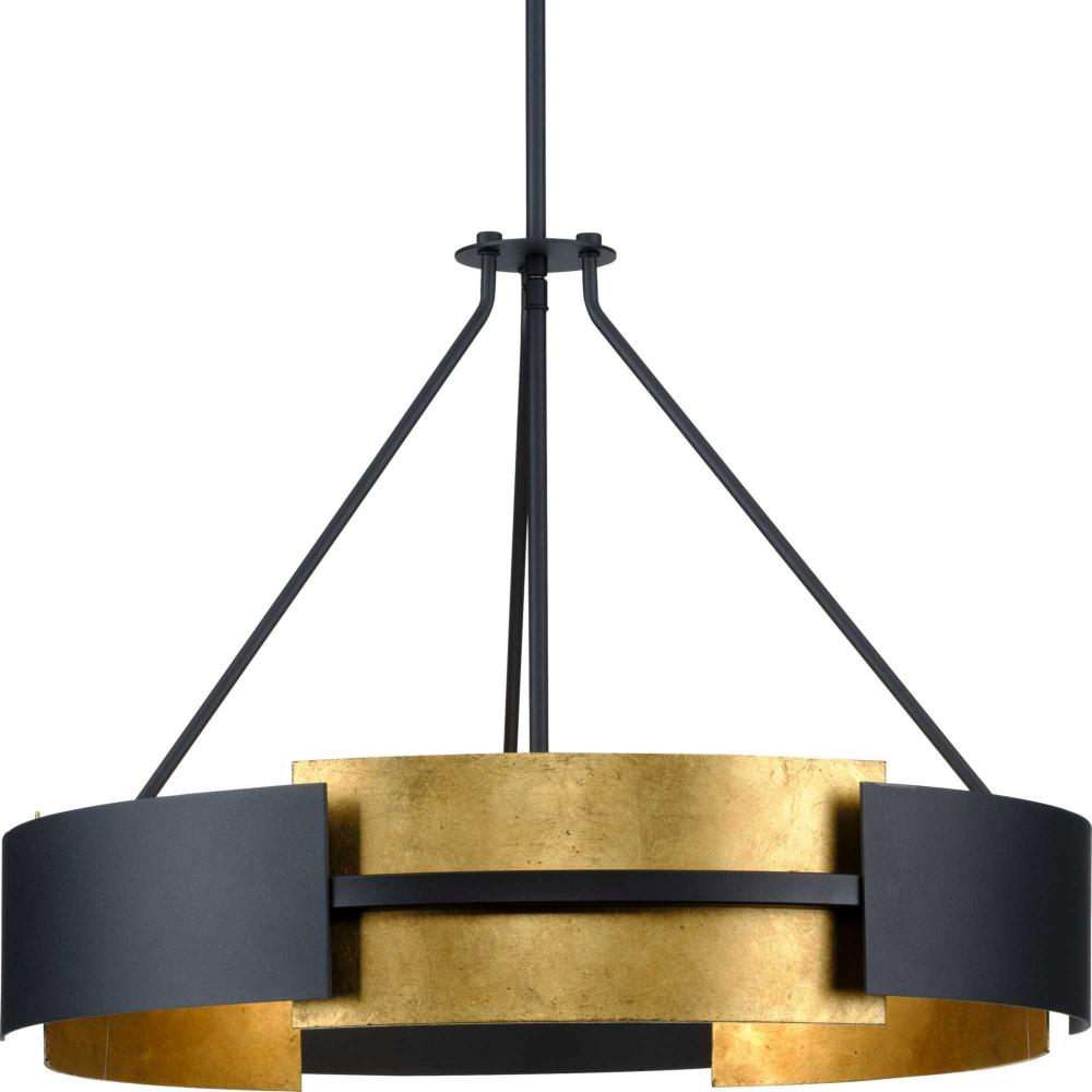 Lowery Collection Five-Light Textured Black/Distressed Gold Hanging Pendant Light