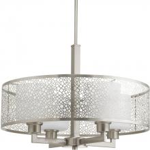 Progress P5156-09 - Mingle Collection Four-Light Brushed Nickel Etched Parchment Glass Global Pendant Light