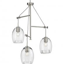 Progress P500160-009 - Caisson Collection Three-Light Brushed Nickel Clear Glass Global Pendant Light