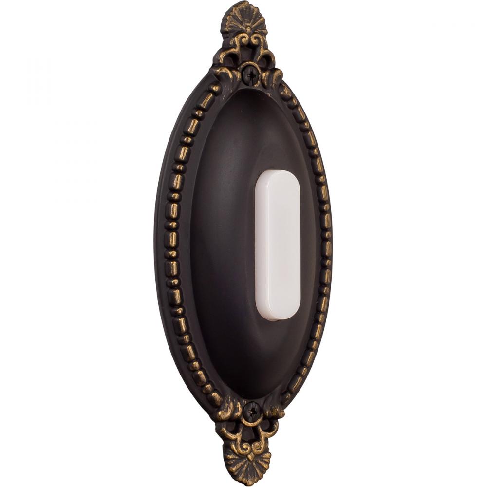 Surface Mount Oval Ornate LED Lighted Push Button in Antique Bronze