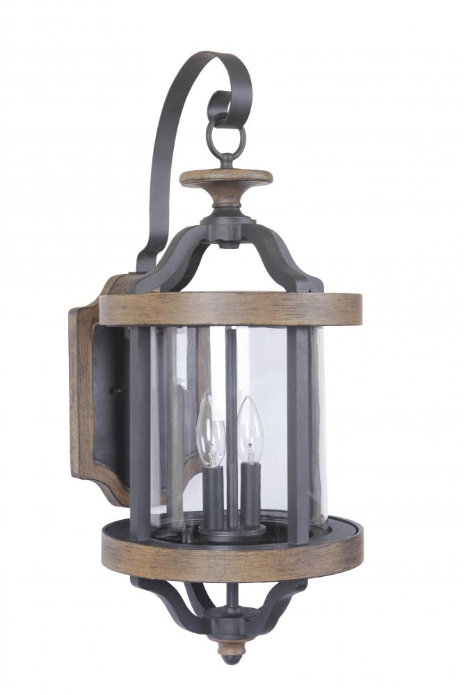 Ashwood 2 Light Large Outdoor Wall Lantern in Textured Black/Whiskey Barrel