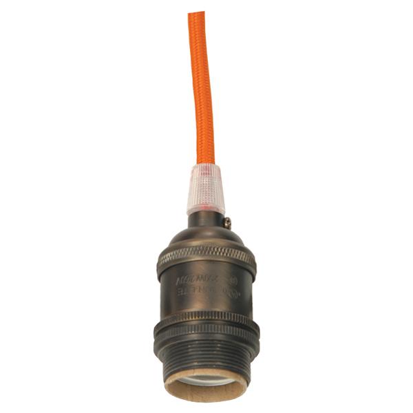 Medium base lampholder; 4pc. Solid brass; prewired; Uno ring; 10ft. 18/2 SVT Orange Cord; Dark