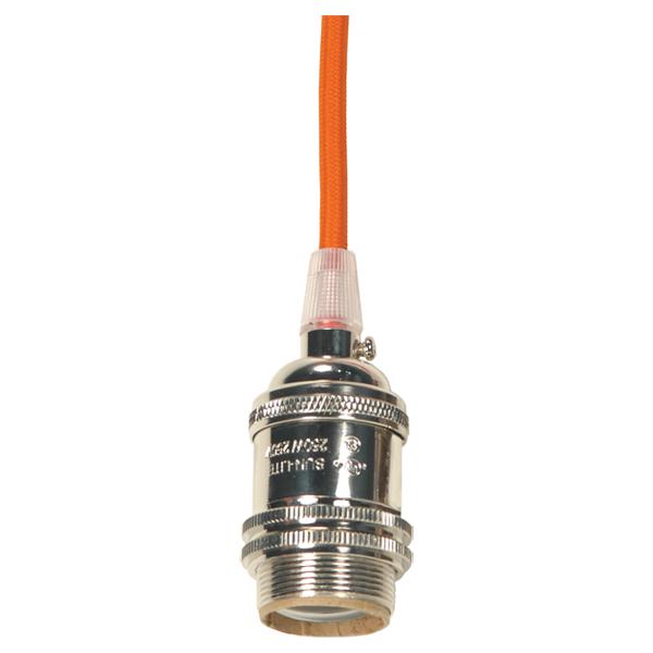Medium base lampholder; 4pc. Solid brass; prewired; Uno ring; 10ft. 18/2 SVT Orange Cord; Polished