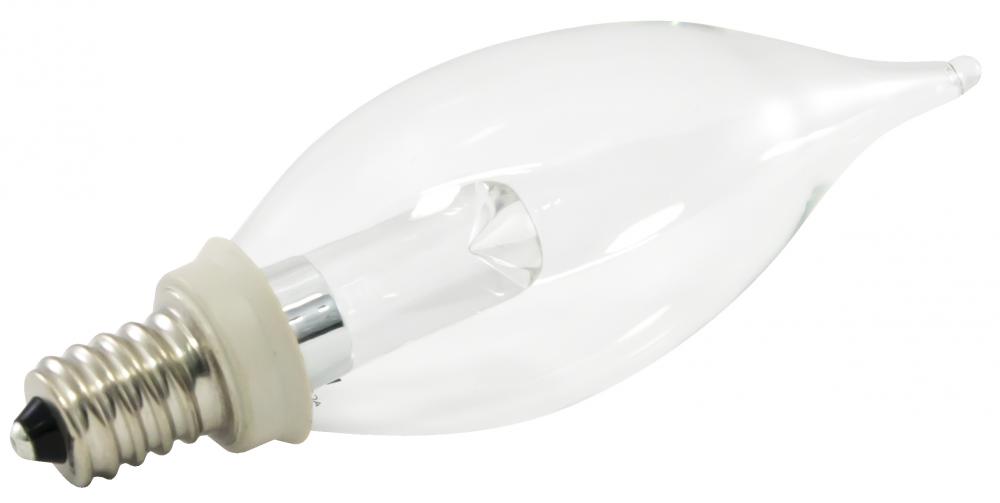 Premium Grade LED Lamp Flame-tip Shape, Candelabra Base, Pure White (5500K) with Clear Glass, wet Lo
