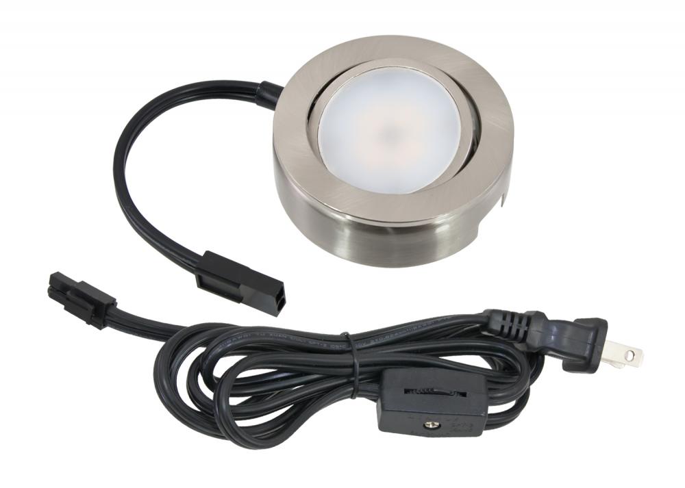 MVP LED Puck Light, 120 Volts, 4.3 Watts, 200 Lumens, Nickel, Single Puck Kit with Roll Sw