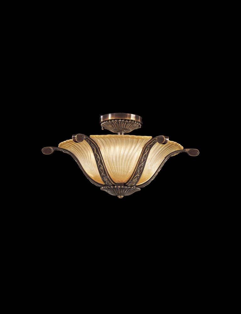 Brass White Murano Glass Bowl Semi-Flush Mount