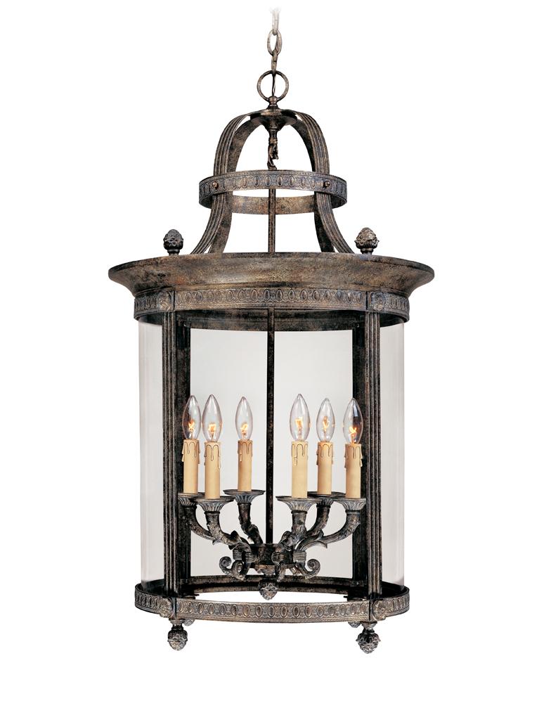 Chatham Collection 6-Light French Bronze Outdoor Hanging Mount Chandelier Lantern