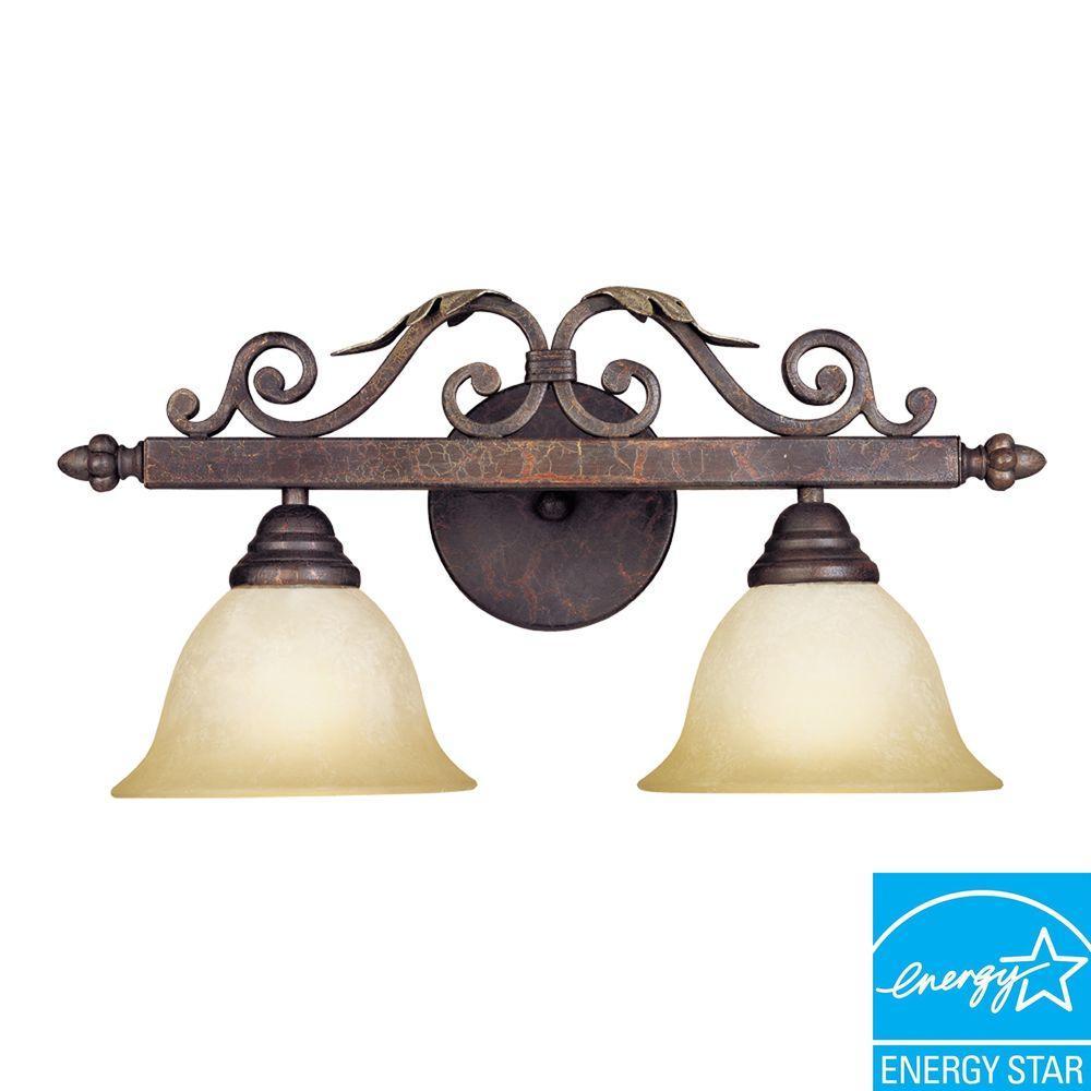 Olympus Tradition Collection 2-Light Crackled Bronze with Silver Bath Bar Light