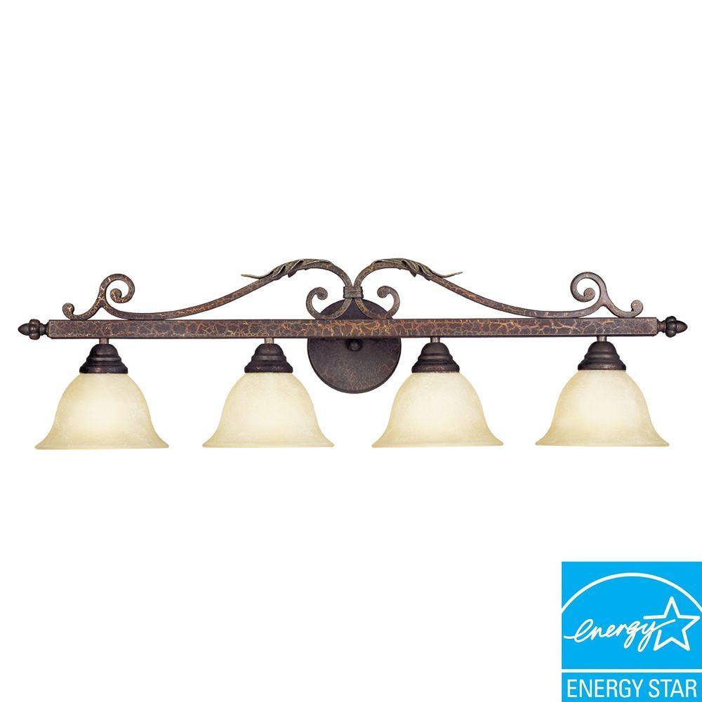 Olympus Tradition Collection 4-Light Crackled Bronze with Silver Bath Bar Light