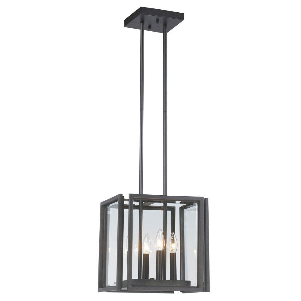 4-Light Oxide Bronze Pendant with Panel Glass Shade