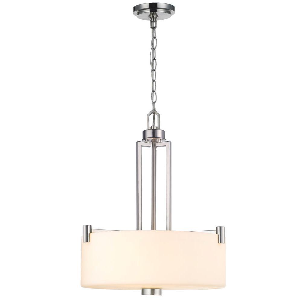 3-Light Brushed Nickel Pendant with White Frosted Glass Shade