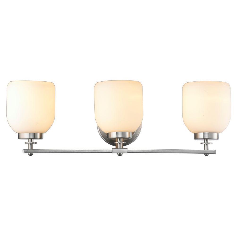 3-Light Brushed Nickel Sconce with White Frosted Glass Shade