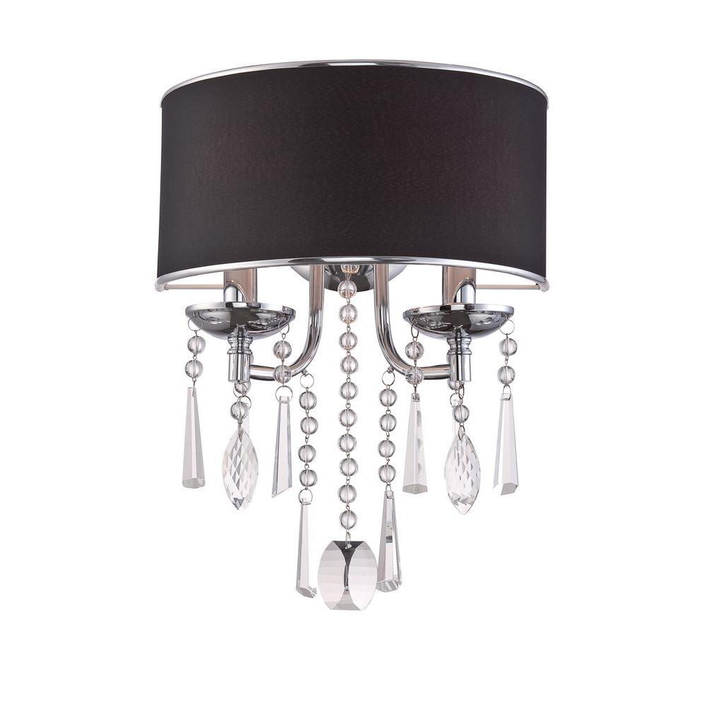 Elton Collection 2-Light Chrome Sconce with Black Shade