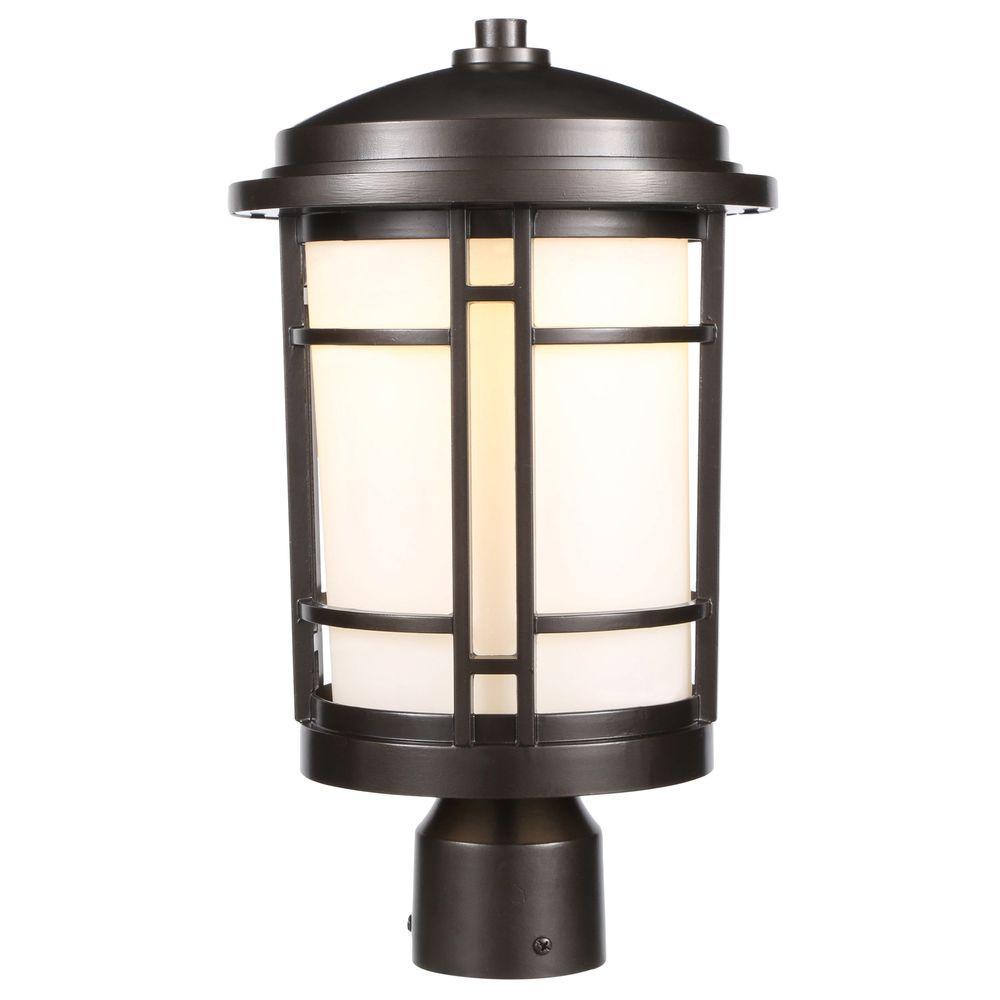 9 in. Burnished Bronze Outdoor LED Post Light with White Opal Glass