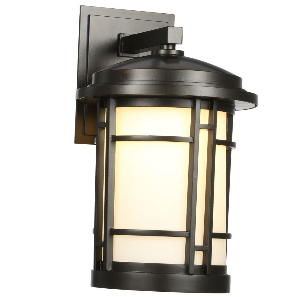 9 in. Burnished Bronze Outdoor LED Wall Sconce with White Opal Glass