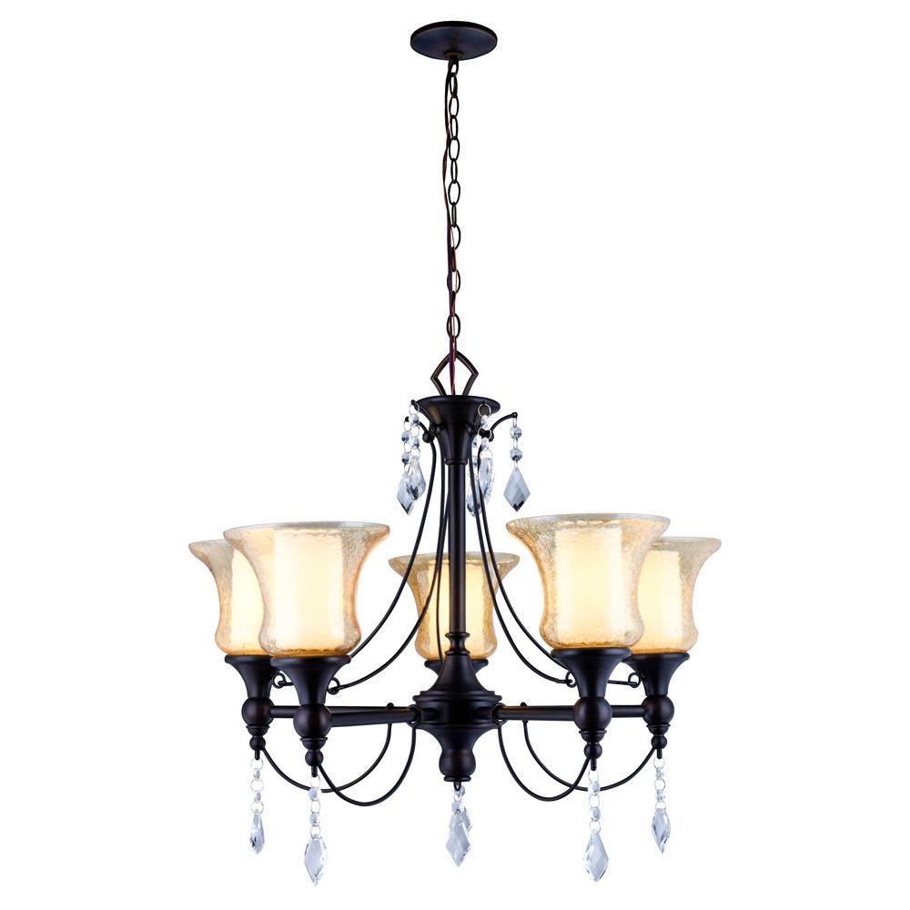 Ethelyn Collection 5-Light Oil-Rubbed Bronze Chandelier with Elegant Old World Glass Shades