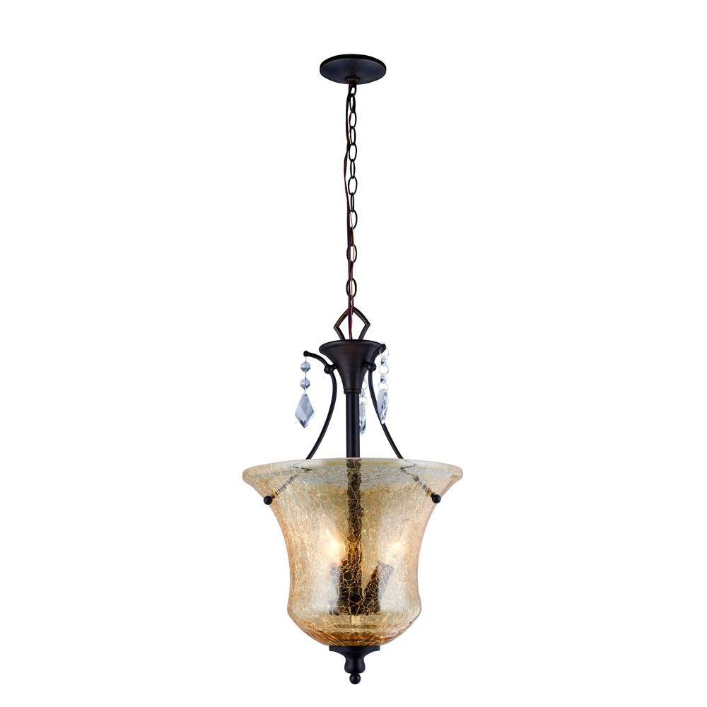 Ethelyn Collection 3-Light Oil Rubbed Bronze Pendant with Elegant Old World Glass Shade