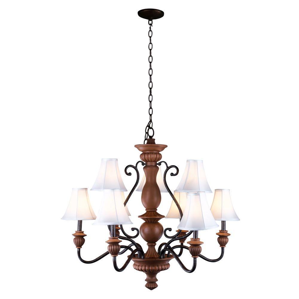 Elysia Collection 9-Light Antiqued Gold Chandelier with Elegant White Fabric Shades