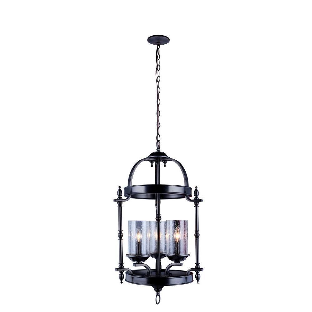 Tresor Collection 3-Light Antiqued Pewter Pendant with Elegant Clear Seeded Glass Shades