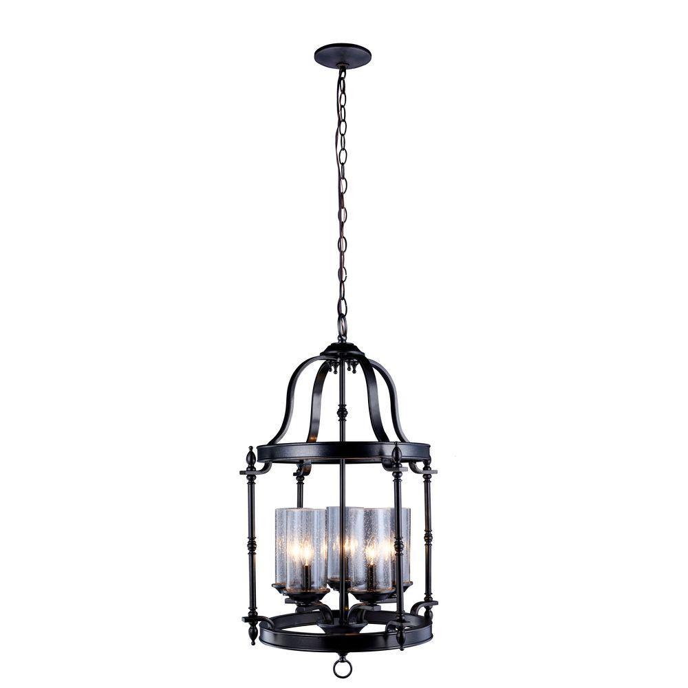 Tresor Collection 5-Light Antiqued Pewter Pendant with Elegant Clear Seeded Glass Shades
