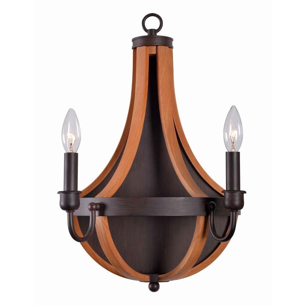 Taylor Collection 2-Light Rust/Wood Indoor Wall Sconce