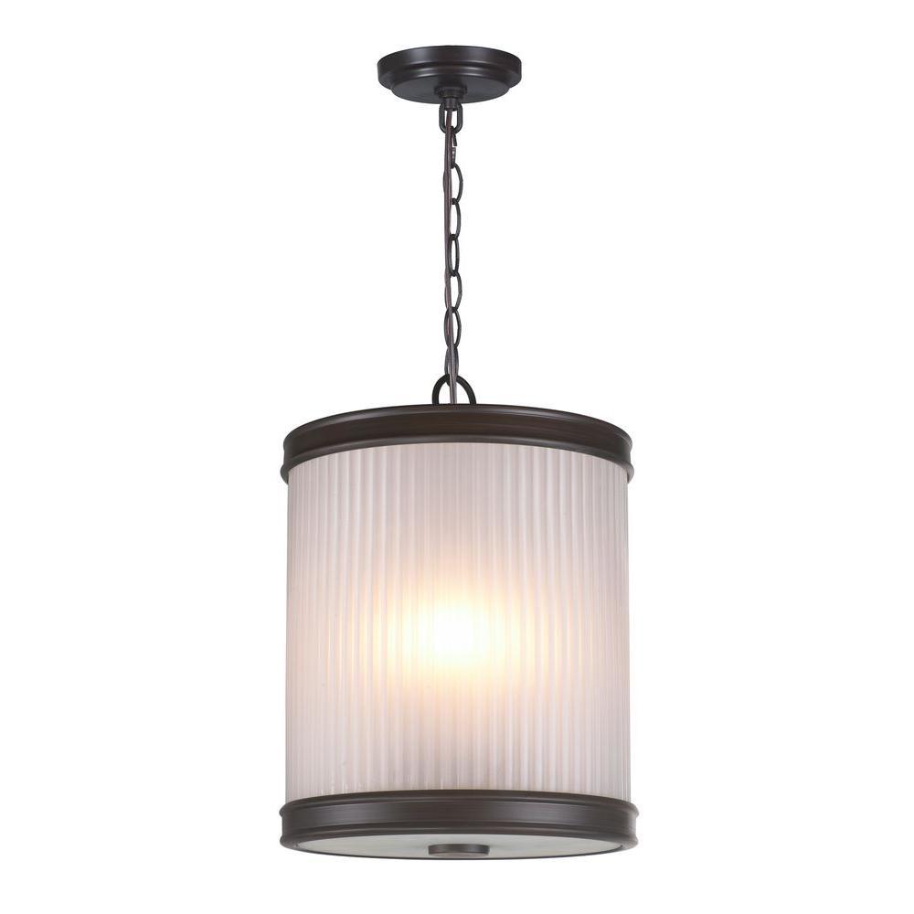 3-Light Oil-Rubbed Bronze Pendant with Ribbed Glass Shade