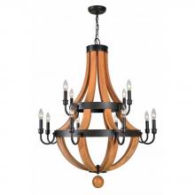 World Imports WI306842 - Taylor Collection 12-Light Rust/Wood Indoor Chandelier