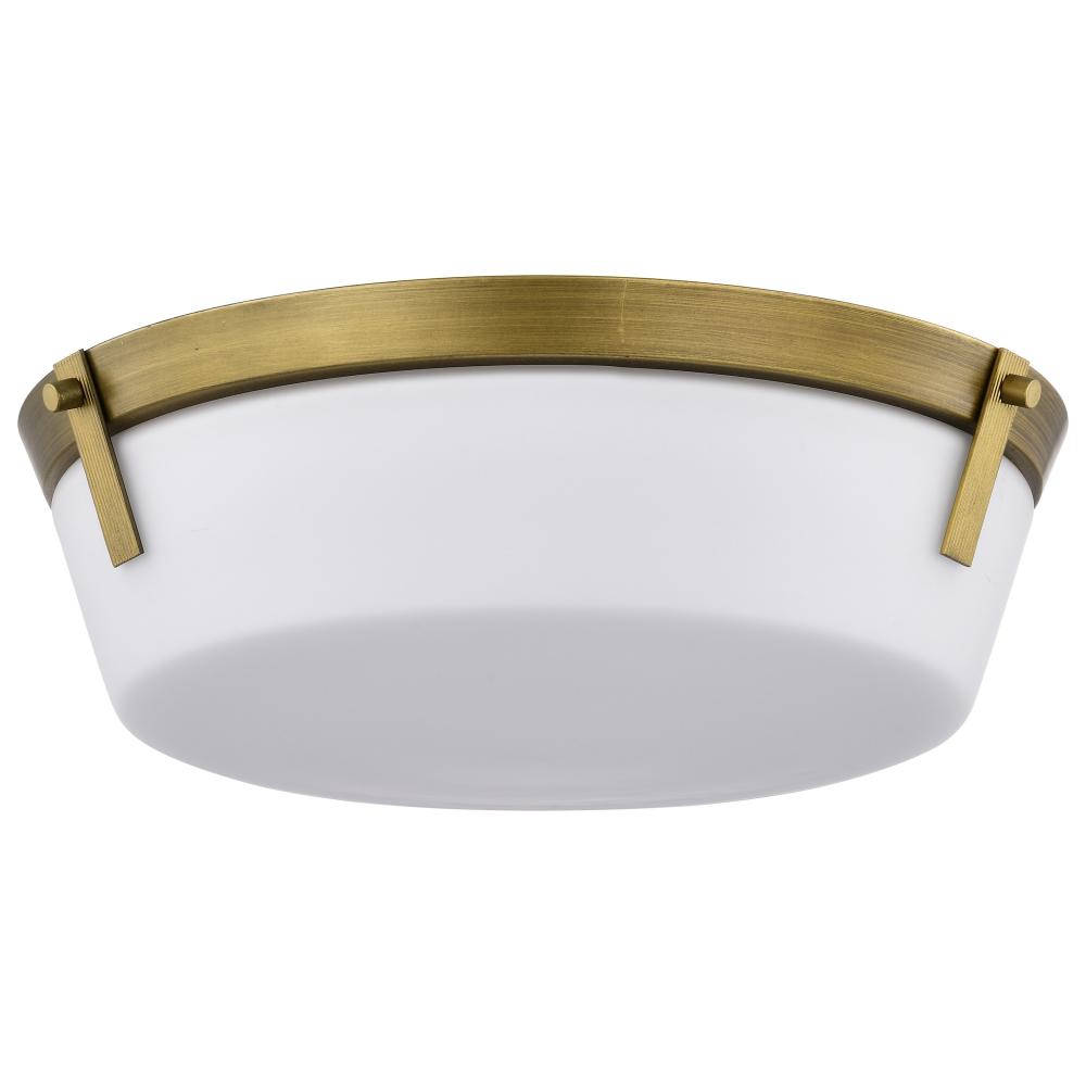 Rowen 3 Light Flush Mount; Natural Brass Finish; Etched White Glass