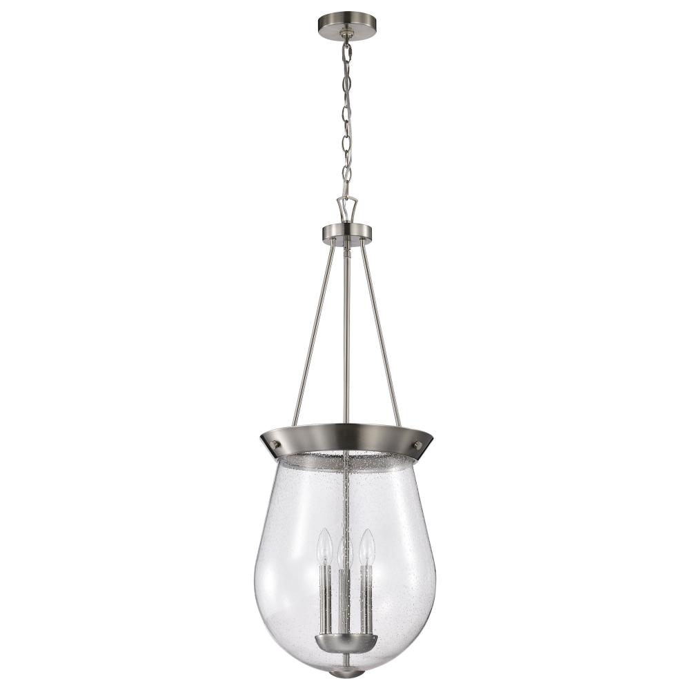 Boliver 3 Light Pendant; 14 Inches; Brushed Nickel Finish; Clear Seeded Glass