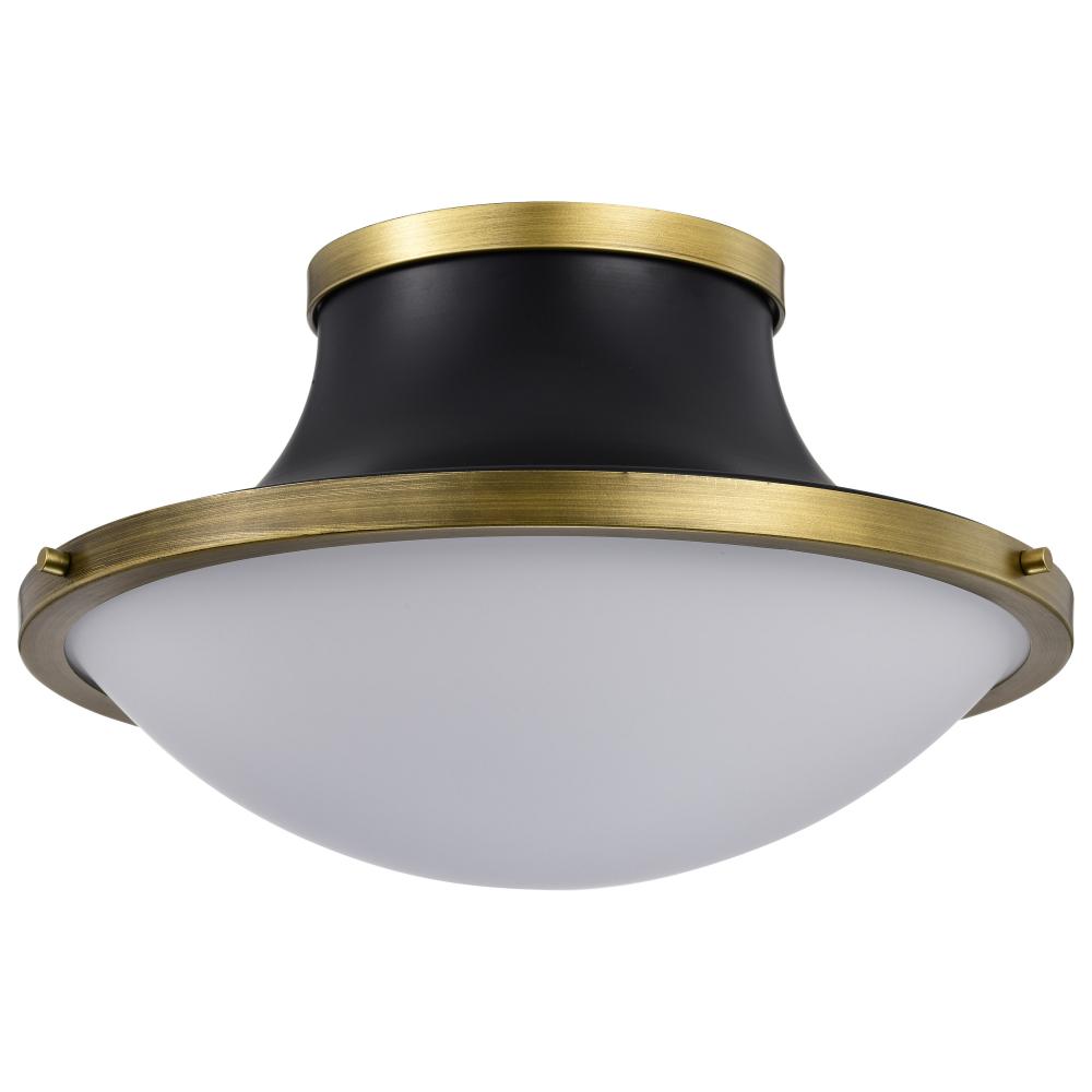 Lafayette 3 Light Flush Mount Fixture; 18 Inches; Matte Black Finish with Natural Brass Accents and