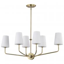 Nuvo 60/7886 - Cordello 6 Light Island Pendant; Vintage Brass Finish; Etched White Opal Glass