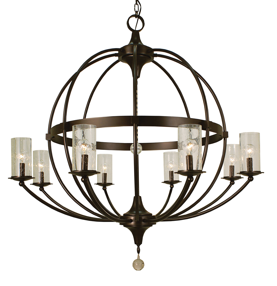 8-Light Mahogany Bronze/Frosted Glass Compass Foyer Chandelier