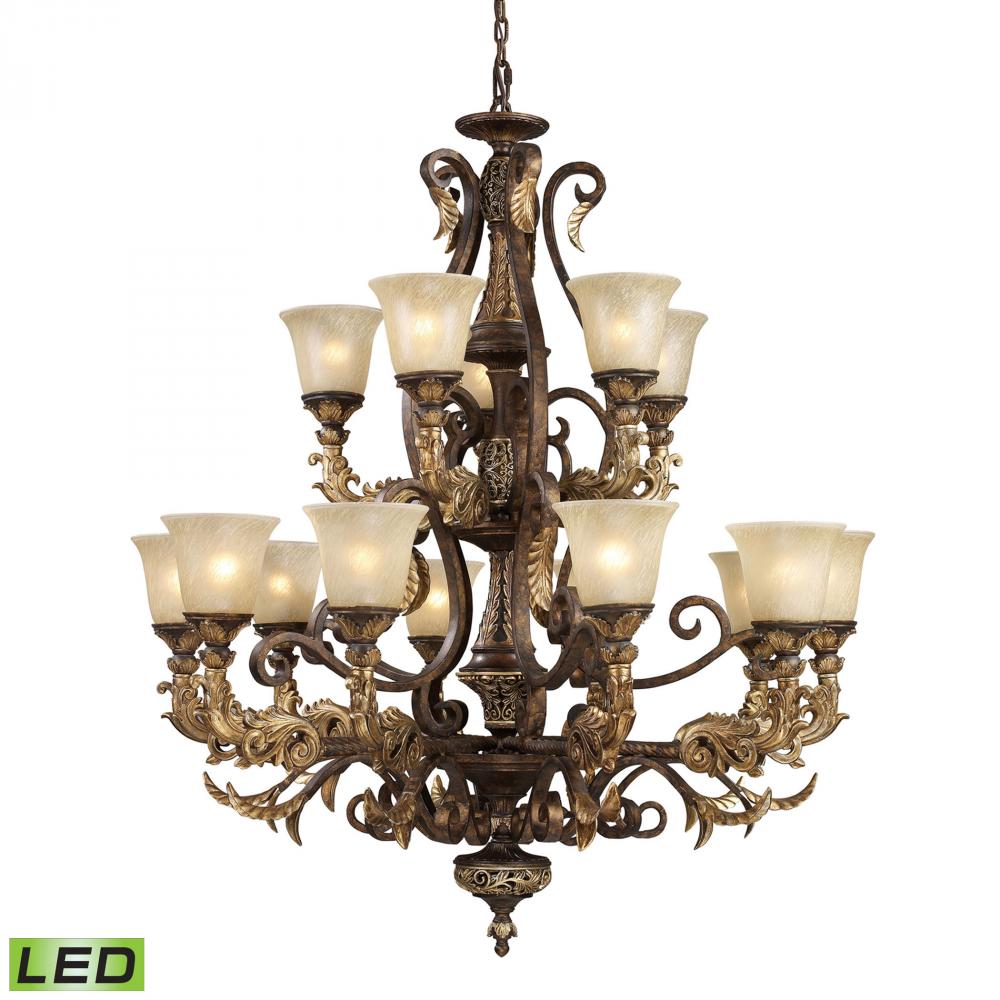 Regency 15-Light Chandelier in Burnt Bronze with Off-white Glass - Includes LED Bulbs