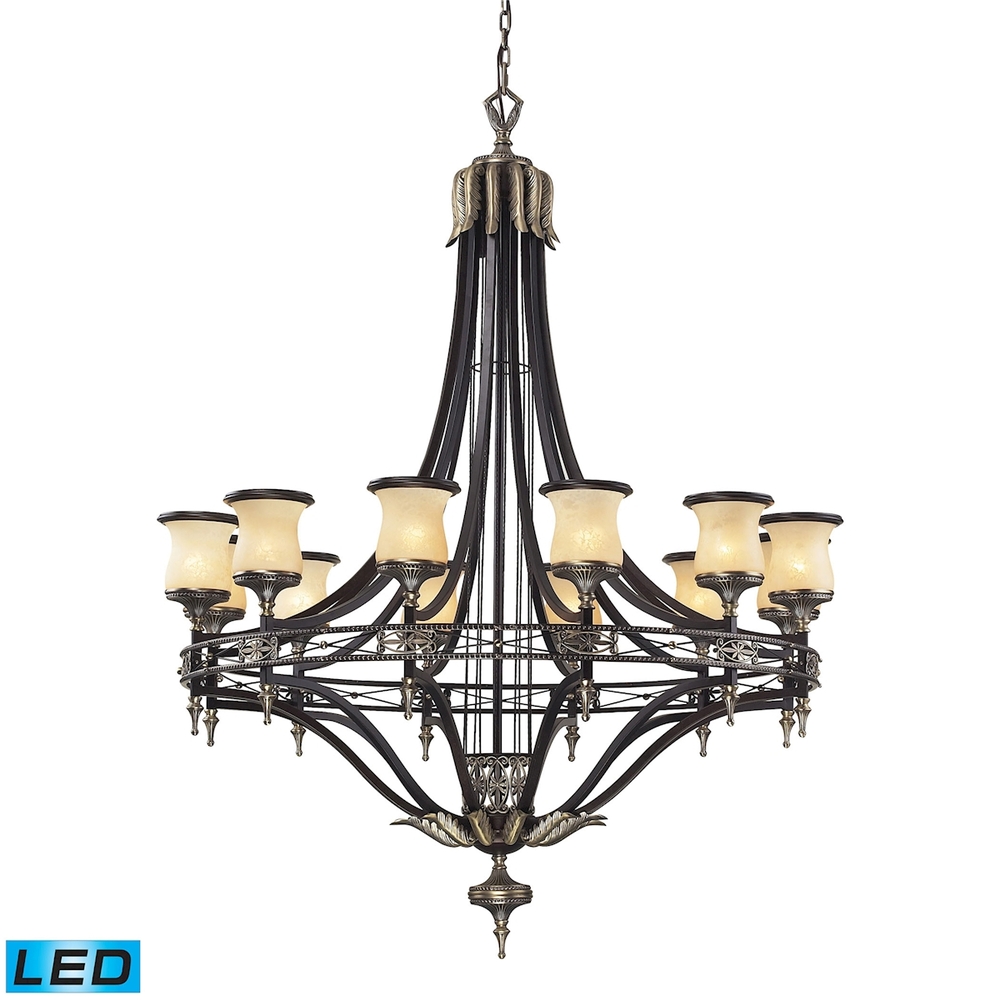 Georgian Court 12-Light Chandelier in Bronze and Umber with Marbleized Glass - Includes LED Bulbs