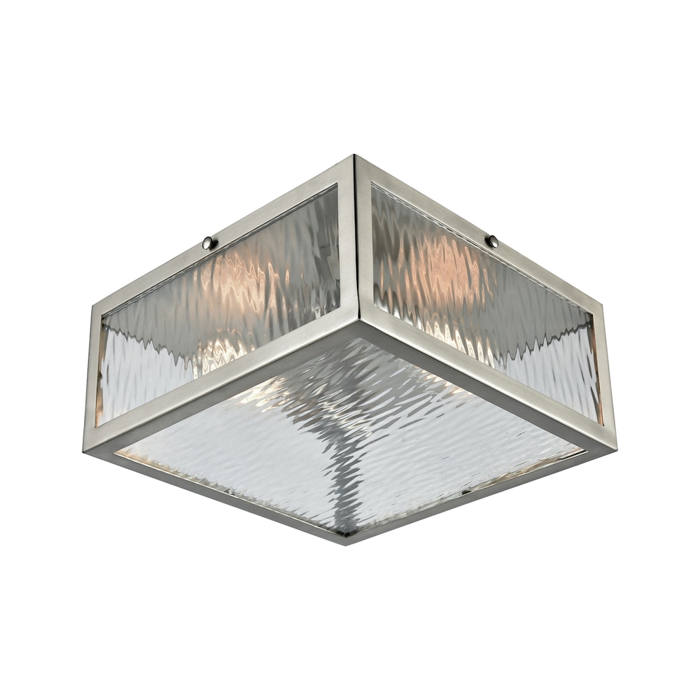 Placid 2-Light Flush Mount in Satin Nickel with Clear Ripple Glass