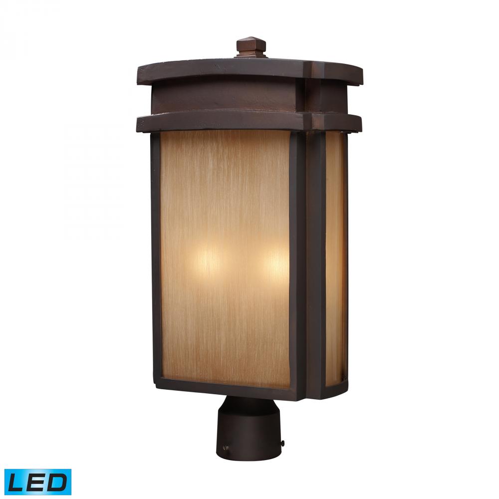2 Light Outdoor Post Light in Clay Bronze - LED, 800 Lumens (1600 Lumens Total) with Full Scale Dimm